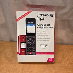 Jitterbug Flip2 Easy to Use Seniors Flip Cell Phone Red in Color SEALED‎ Lively!